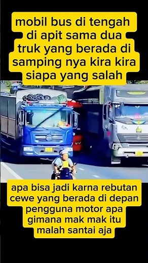 mobil bus di apit dengan dua truk #automobile #news