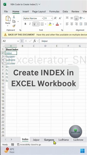 How to create an INDEX in EXCEL Workbook | Advanced Excel Tricks