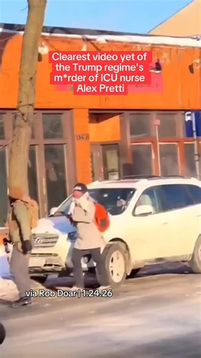 ‎مهند محمد ابو زبيدة‎ on Instagram: "Clearest video so far: A federal agent forces a woman to the ground. Alex Priddy, a registered ICU nurse and legal observer, records the scene and steps in to help her up. He is then sprayed, taken down by multiple officers, and restrained. Officers later remove a legally registered firearm they say was never displayed. Moments later, he is fatally harmed.#ice"
