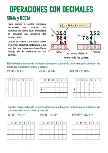 Suma y resta de decimales