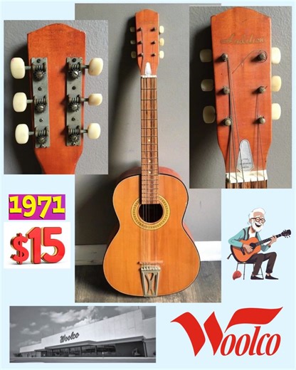 Today I was thinking about my journey of how I learned how to play stringed instruments and it brought back a memory… the first guitar I ever owned. This is not a picture of it but it is a picture of the same model I bought at Woolco on Sheppard Ave in Weston in the early 70s for about $15. ￼ Over time, I covered mine in hand-painted artwork and loads of stickers. ￼ Once while riding my bicycle across Finch Avenue in North York (Toronto), with this guitar (no case) tied on my back with a string,