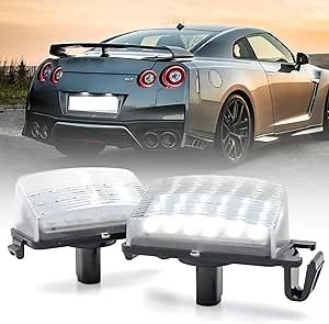 LED License Plate Light Lamp Assembly Replacement Compatible with Niss-an 350Z 370Z GT-R Versa Cube Leaf Sentra Infi-niti Q40 Q60 G25 G35 G37(Pack of 2,6000K White)