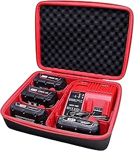 XANAD Battery Case for Milwaukee M12/M18 18V Battery and Charger - Holds 2.0/3.0/4.0/5.0/6.0/6.5/8/9.0/12.0-Ah, Charge - Carrying Storage Bag