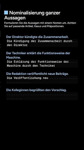 Übungen Grammatik & Leichte Sprache: Nominalisierung ganzer Aussagen