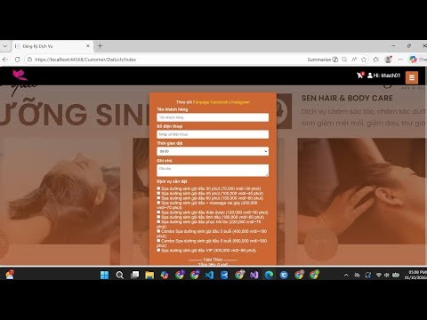 Code đặt lịch spa gội đầu chạy trên asp.net