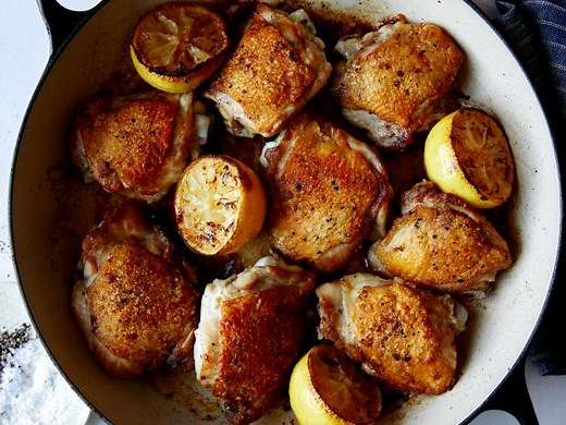 Crispy Chicken Thighs with Caramelized Lemon Rinds