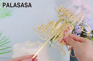 Palasasa Happy 15th Birthday Cake Topper Acrylic Double Sided Gold Decoration for Happy 15th Birthday Anniversary Party Cake Decorations Supplies Large Size (15th)