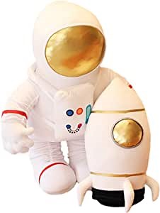 ELAINREN Spaceship and Astronaut Plush Gift Pack, 2PCS White Rocketman Soft Stuffed Plushie Spaceman Astronaut as seen on TV,13.8 Inch