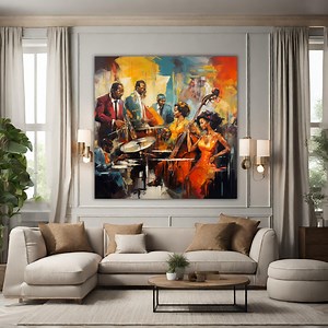 Jazz Music Canvas Print, Oil Painting Style African American Jazz Band, Lively Atmosphere With Warm Colors and Soft Lighting, Black Art - Etsy