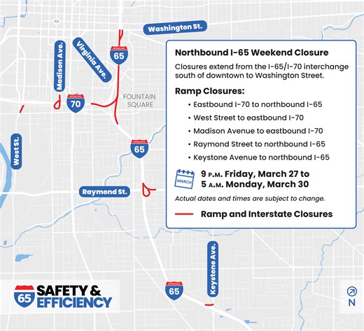 INDOT plans weekend I-65 closure for bridge removal and ramp reconstruction