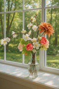 Faux Floral Arrangement, Peach Rose, Rust Dahlia, Glass Vase - Etsy