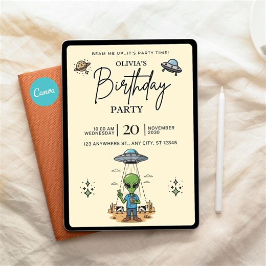 Funny Alien Birthday Invitation | Editable Space Party Invite (digital Download, Canva Template) - Etsy Australia