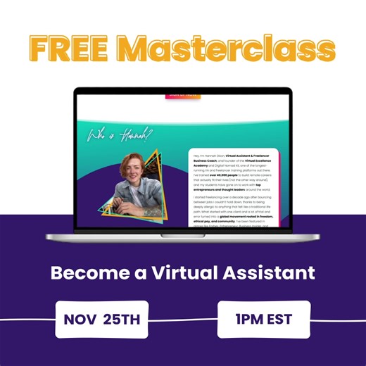 What if you could start 𝐞𝐚𝐫𝐧𝐢𝐧𝐠 𝐫𝐞𝐚𝐥 𝐦𝐨𝐧𝐞𝐲 𝐨𝐧𝐥𝐢𝐧𝐞 𝐰𝐢𝐭𝐡𝐨𝐮𝐭 𝐚 𝐝𝐞𝐠𝐫𝐞𝐞, 𝐭𝐞𝐜𝐡 𝐬𝐤𝐢𝐥𝐥𝐬, or even knowing where to begin? And what if you could do it from anywhere? 🧃 A cabin by the lake ✈️ Lounge at the airport 🌞 Literally anywhere with Wi-Fi and a little focus 𝐓𝐡𝐢𝐬 𝐢𝐬𝐧’𝐭 𝐣𝐮𝐬𝐭 𝐚 𝐝𝐫𝐞𝐚𝐦. 𝐈𝐭’𝐬 𝐞𝐱𝐚𝐜𝐭𝐥𝐲 𝐰𝐡𝐚𝐭 𝐈 𝐭𝐞𝐚𝐜𝐡 𝐢𝐧 𝐦𝐲 𝐟𝐫𝐞𝐞 𝐦𝐚𝐬𝐭𝐞𝐫𝐜𝐥𝐚𝐬𝐬: Become a Virtual Assistant & Land Your First Client in a Week. You