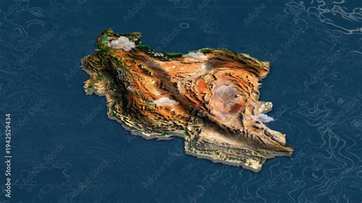 Map of Iran 3D terrain model with animated atmosphere and space for custom text overlays