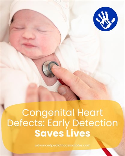 Advanced Pediatric Associates on Instagram: "Congenital heart defects are the most common birth defects, affecting about 1 in 100 babies. These can range from simple issues that may resolve on their own to more complex defects that require ongoing care or surgery. Early detection is key. Many CHDs are spotted before birth on a prenatal ultrasound, but some aren’t obvious until after delivery. That’s why newborns receive a CHD screening in the nursery, which uses a painless pulse oximetry test to