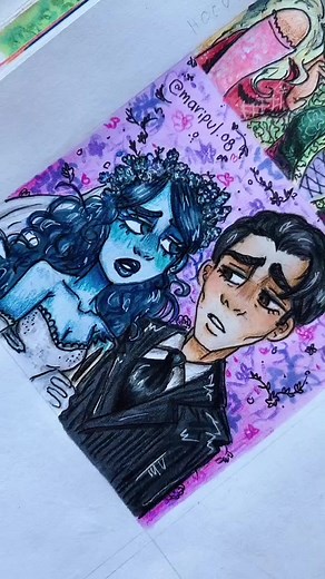 My inking process for this Corpse Bride drawing :) 💙 #fyp #drawing #sketchbook #art #movieart #timburton #corpsebride #timburtoncharacters