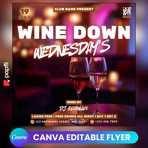Wine Down Wednesday Flyer: Urban Club Party, Canva Template (instagram Post) - Etsy