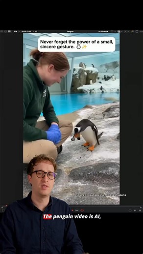 1.7K views · 33 reactions | This Gentoo Penguin video shows a penguin gifting a rock to a zookeeper, but it’s an IA video. Follow for more real vs. AI video spotting tips. #animals #cute #penguin #foryou #zoo | Showtools.ai | Facebook