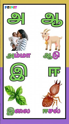 Tamil ueir ezhuthukkal /a aa e ee Tamil alphabets