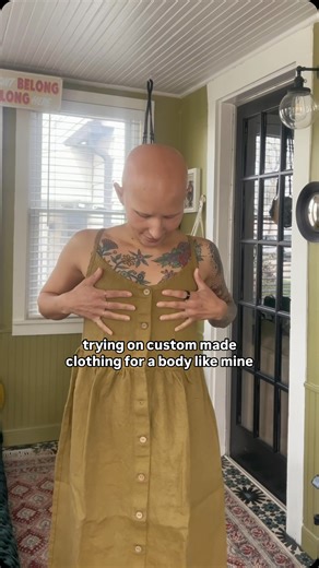 Marisa Ramirez on Instagram: "Being able to send in my measurements to make sure that clothing is perfectly made for a body like mine means the world to me 🦋 let’s try on my sustainable, ethically made package from @notperfectlinen 🌈🌱✨ #sustainablefashion #ethicallysourced #slowfashion #alopeciaawareness #brca1 #mastectomy #justagirl #bodyimage #tryonwithme #linendress #linen"
