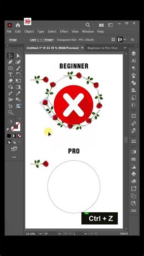 Beginner vs Pro Flower Circle Design in Illustrator 🌹 #illustrator #tricks #tutorial