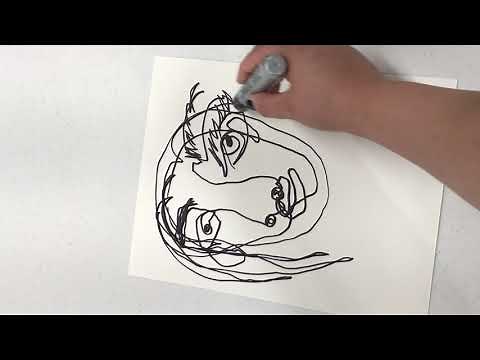 Blind contour drawing demonstration: Self-portrait