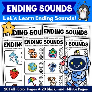 ENDING SOUNDS WORKSHEETS PRINTABLE | PHONICS PRACTICE ACTIVITIES