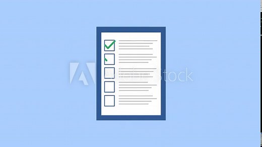 4K Animated Checklist Clipboard Icon, Document with Tick Checkmarks on Blue Background