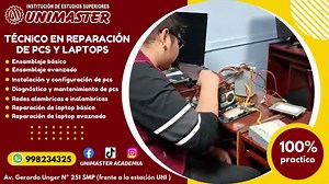 TÉCNICO EN REPARACIÓN DE PCS Y LAPTOPS: 8 cursos ◼️ 1. Ensamblaje de PCs Básico ◼️ 2. Ensamblaje de PCs Avanzado ◼️ 3. Instalación y Configuración de PCs ◼️ 4. Diagnóstico y Mantenimiento de PCs ◼️ 5. Redes y Conectividad ◼️ 6. Electrónica Basica Analógica y Digital ◼️ 7. Reparación de Laptops básico ◼️ 8. Reparación de Laptops avanzado 🔹Clases presenciales: 20 horas por curso ⚠️Grupos mínimo de 5 alumnos para empezar. 🔹Puede ver el temario por curso en: http://uni-master.net/carrera-hardware-