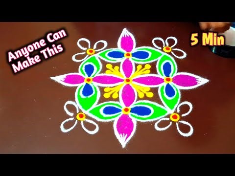🌸 Anyone Can Make This Rangoli in 5 Minutes 🎨 | Easy Flower Rangoli Design Step by Step ✨