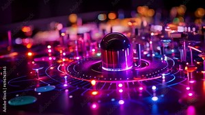 Colored lights dance across the surface of a tingedge quantum sensing apparatus, highlighting the complex interplay of atoms and particles at the quantum level. This technology offers a glimpse