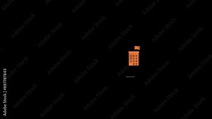 building icon, Animated 2D info graphic element on a transparent background.