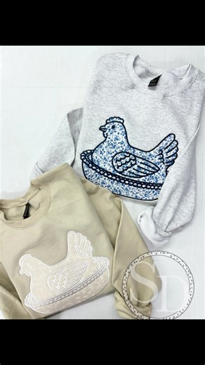 Hen on Nest Applique Sweatshirt Design