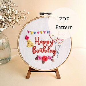 Patron PDF Joyeux anniversaire, motif de broderie tendance, patron PDF pour débutants - Etsy France
