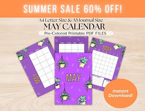 May Printable Calendar: Plants, Purple Planner (instant Download) - Etsy