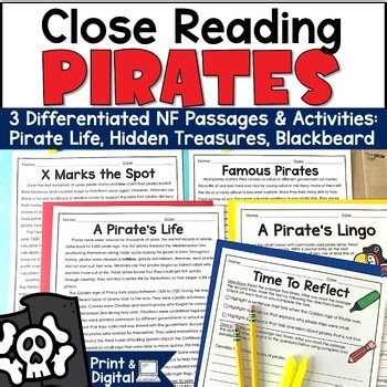 Pirates Reading Comprehension Passages and Activities Differentiated Close Read