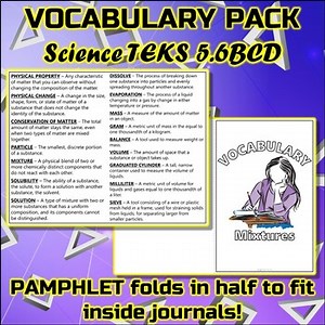 Science Vocabulary Pack for 5th Grade TEKS Mixtures