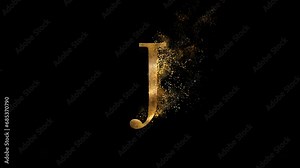 Golden letter J with particles, alphabet, abc, alpha channel