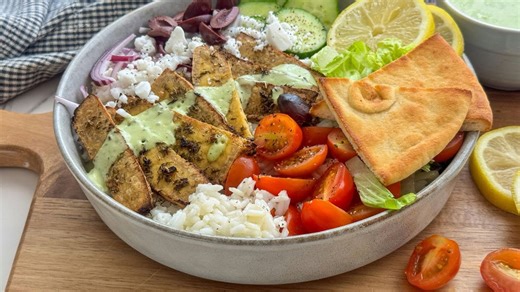 Vegetarian-friendly gyro bowl recipe