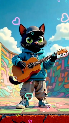 Cute Cat Playing Guitar: Adorable Feline Musician