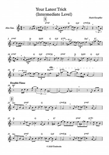 Your Latest Trick (Intermediate Level, Alto Sax) (Dire Straits) - Saxophone Sheet Music