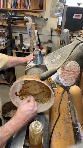 Tung oil on large oak bowl #lathe #woodturning #finish #polish #beeswax #dry