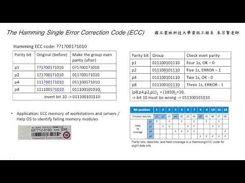 計算機組織 Chapter 5.5 The Hamming Single Error Correction Code (ECC) - 朱宗賢老師