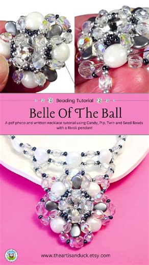 My newest beading tutorial 💎 A beaded necklace with candy, pip and twin beads with the most gorgeous Rivoli beaded bezel pendant #beading #beadweaving #beadingtutorial #jewellerymaking #beadednecklace #handmadejewelry