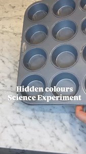 Hidden Colors – Science Experiment Suitable for toddlers and up If you are worried about safety just have them wear safety goggles. It’s a cool experiment to try don’t let them miss out! (You can also put the muffin tin in a storage tub to keep things clean.) A fun twist to the popular Volcano experiment! Hidden colors! I added a few drops of food colouring in each muffin tin. Then 1 tbsp of baking soda to hide the color. In a small cup I put some vinegar diluted with water and a dropper. Luna N