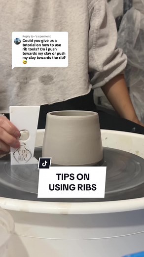Replying to @- Tips on how to use ribs! The top of your piece should not surpass the top of your rib while pushing your clay in. I hope this video helped 🫶 A-Line rib tool and many other ribs are available on my website 💓 #pottery #ceramics #potterywheelthrowing #potterytools