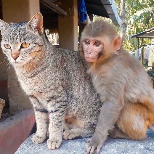 This wild baby monkey is obsessed with a cat 😍 | The Dodo