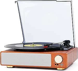 Vinyl Record Player Turntable,Built-in Bluetooth & 2 Stereo Speakers,Record Player 3 Speed 3 Size Turntables for Vinyl Records,Headphone,Auto Stop,RCA Line (Yellow)