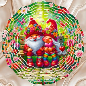 Cute Valentine's Day Gnome Couple Lovers Floral Garden 12' Wind Spinner Sublimation Design Digital Download - Etsy