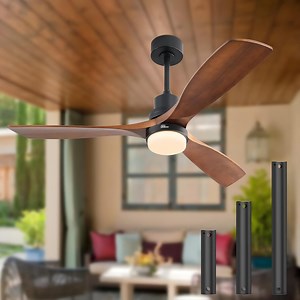 "Sofucor 52"" Ceiling Fan with Lights, Remote Control, Reversible Noiseless Motor, 3 Walnut Wooden Blades"